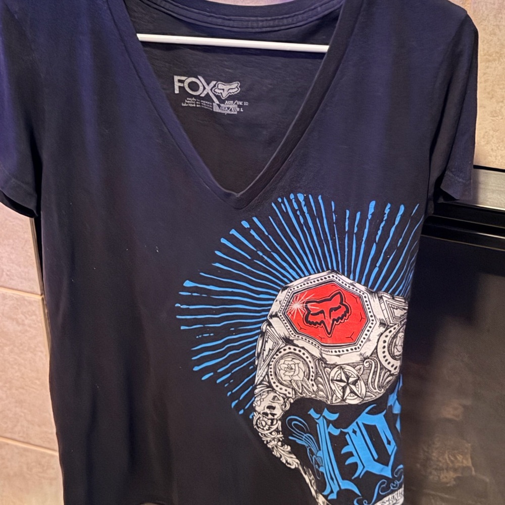 Fox Black V-Neck Tee with Logo